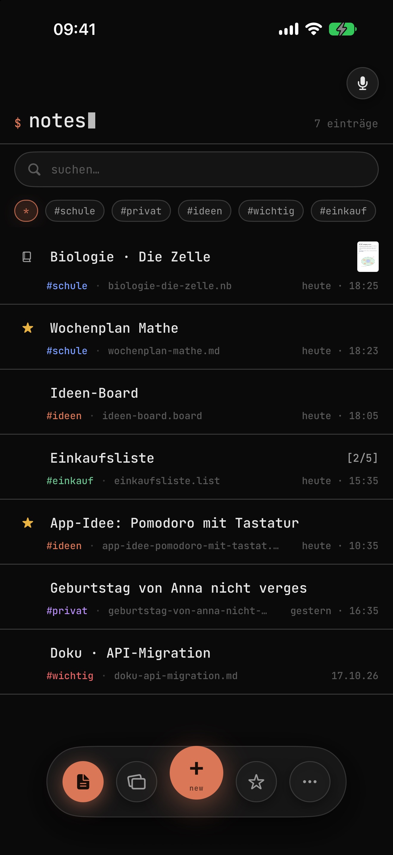 Notizliste im Terminal-Design