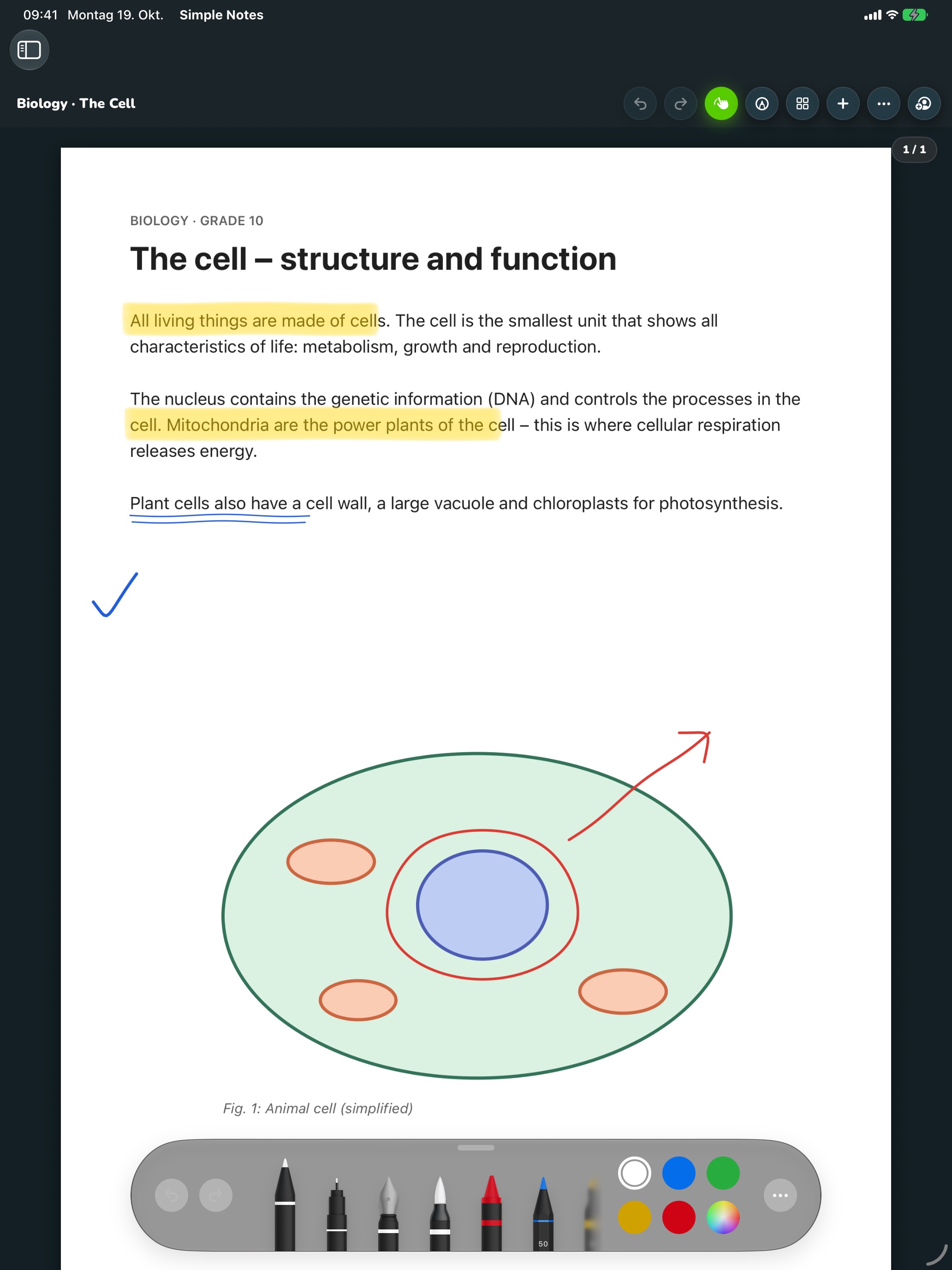 Annotated PDF lecture notes in a notebook