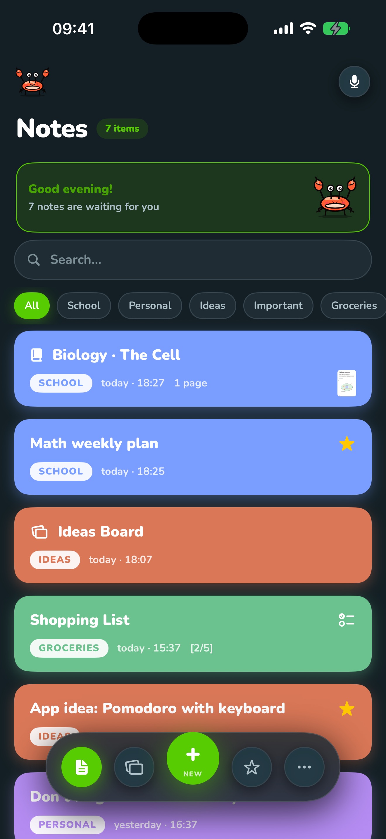Note list in the Krabby design
