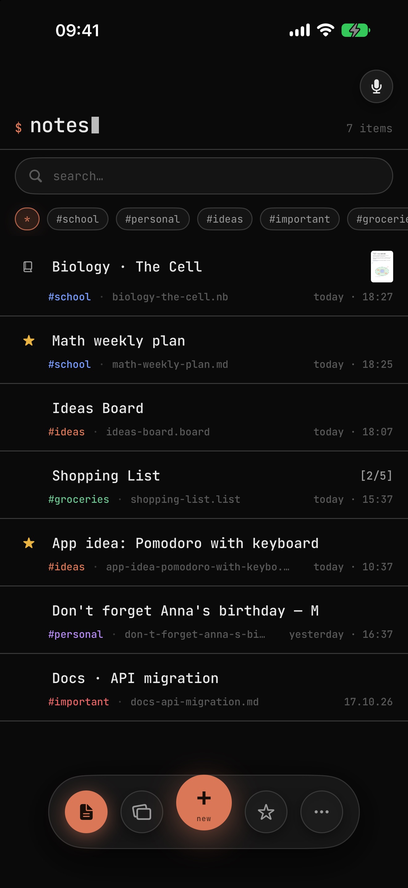 Note list in the Terminal design